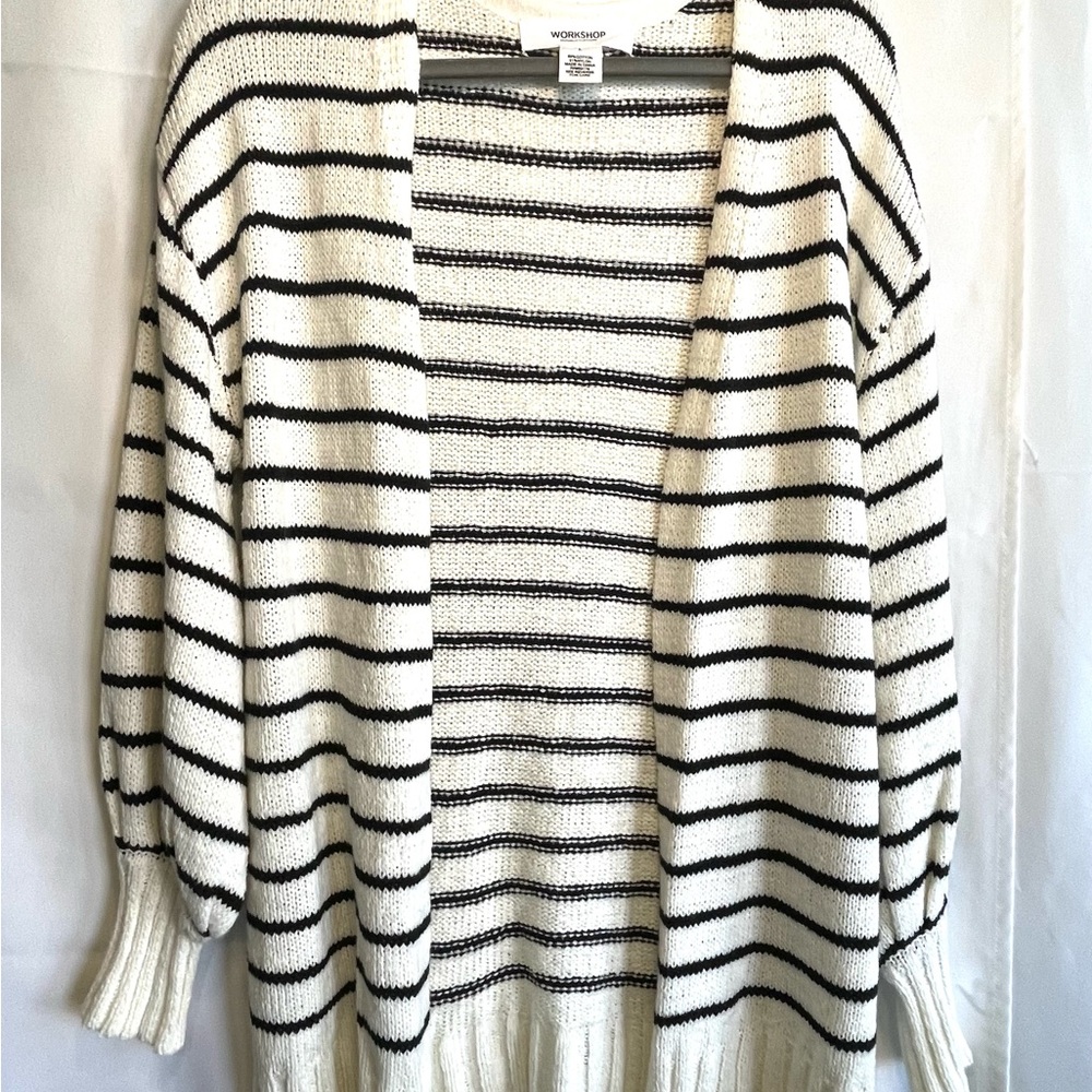 Workshop Republic Clothing Black and White Striped Cardigan